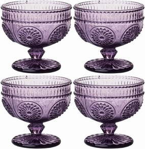 CHOOLD 4-Piece Vintage Flower Embossed Glass Footed Dessert and Salad Bowl Set - 9 Oz Each