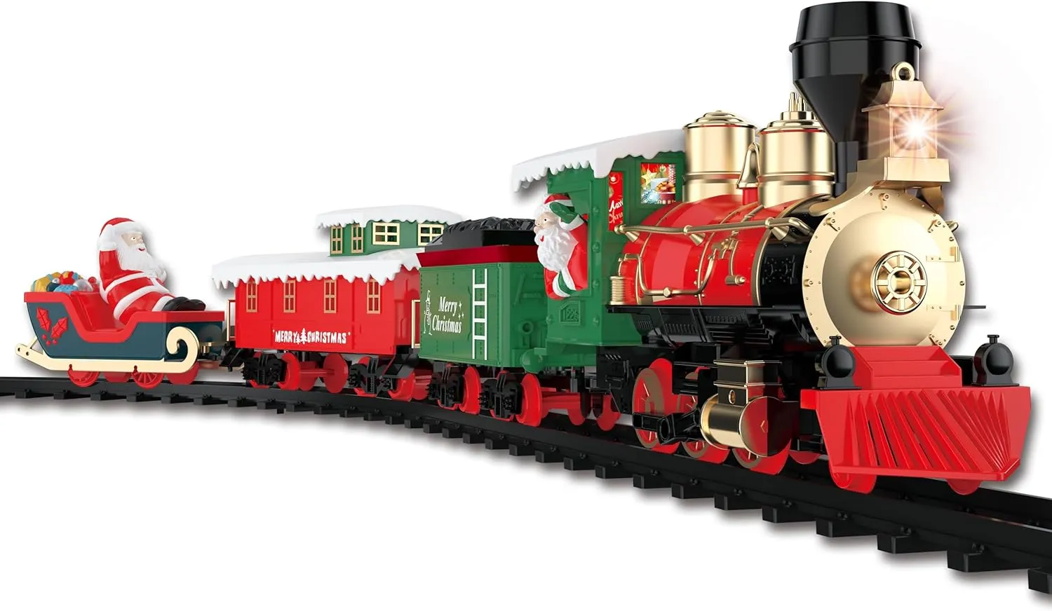 Christmas Train Set for Under The Tree with Lights, Music, Sounds and Steam – Electric Train with On/Off Button, Santa Sleigh, Smoke, Tracks – Perfect for Boys, Toddlers Ages 3  Year Olds