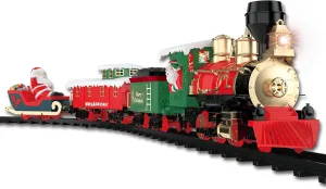 Christmas Train Set for Under The Tree with Lights, Music, Sounds and Steam – Electric Train with On/Off Button, Santa Sleigh, Smoke, Tracks – Perfect for Boys, Toddlers Ages 3  Year Olds
