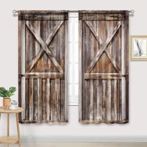 Cinbloo Rustic Barn Door Curtains Brown Wooden Rod Pocket Farmhouse Garage Gate Vintage Barnwood Men Western Bedroom Decor Country Cabin Wood Art Printed Living Room Window 42W x 63L Inch 2 Panels