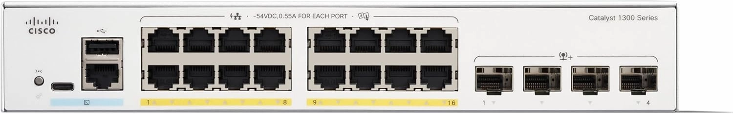 Cisco Catalyst 1300-16P-4X Managed Switch, 16 Port GE, PoE, 4x10GE SFP , Limited Lifetime Protection (C1300-16P-4X)