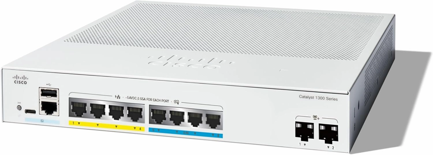 Cisco Catalyst 1300-8MGP-2X Managed Switch, 4 Port GE, 4 Port 2.5GE, PoE, 2x10GE SFP , Limited Lifetime Protection (C1300-8MGP-2X)