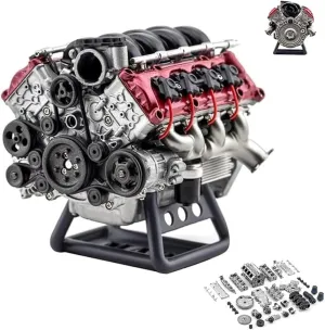 Cison V8 Engine Kit, Mini V8 Engine Kits That Runs, V8 Engine Model Kit That Works, Model Engine Kit for Adults, for Ax90104 Scx10ⅱ Capra Vs4-10 Pro/Ultra Model Car, Mini Engine Kit(Color:1pc)