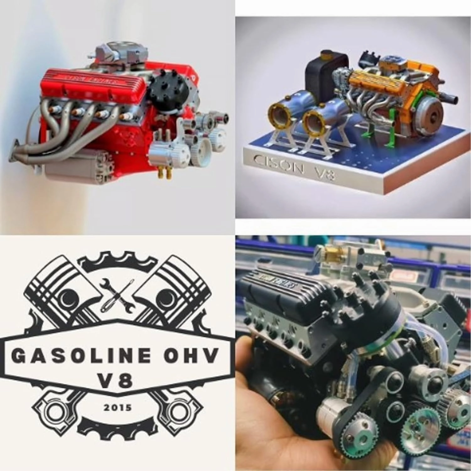 Cison V8 Engine Kit Gas - 89% Gasoline Ohv V8 Small-Block Engine Model Kits, Mini V8 Engine Kits That Runs, Build Your Own Stem V8 Model Engine for Adults(3pcs-d)