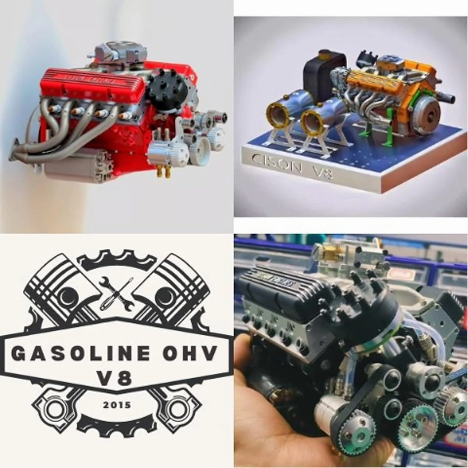 Cison V8 Engine Kit Gas - Gasoline Ohv V8 Small-Block Engine Model Kits,Model Engines kit That Runs on Gas,4-Stroke 44cc Water-Cooled 1/6,Build Your Own Stem V8 Model Engine (Blue Yellow)