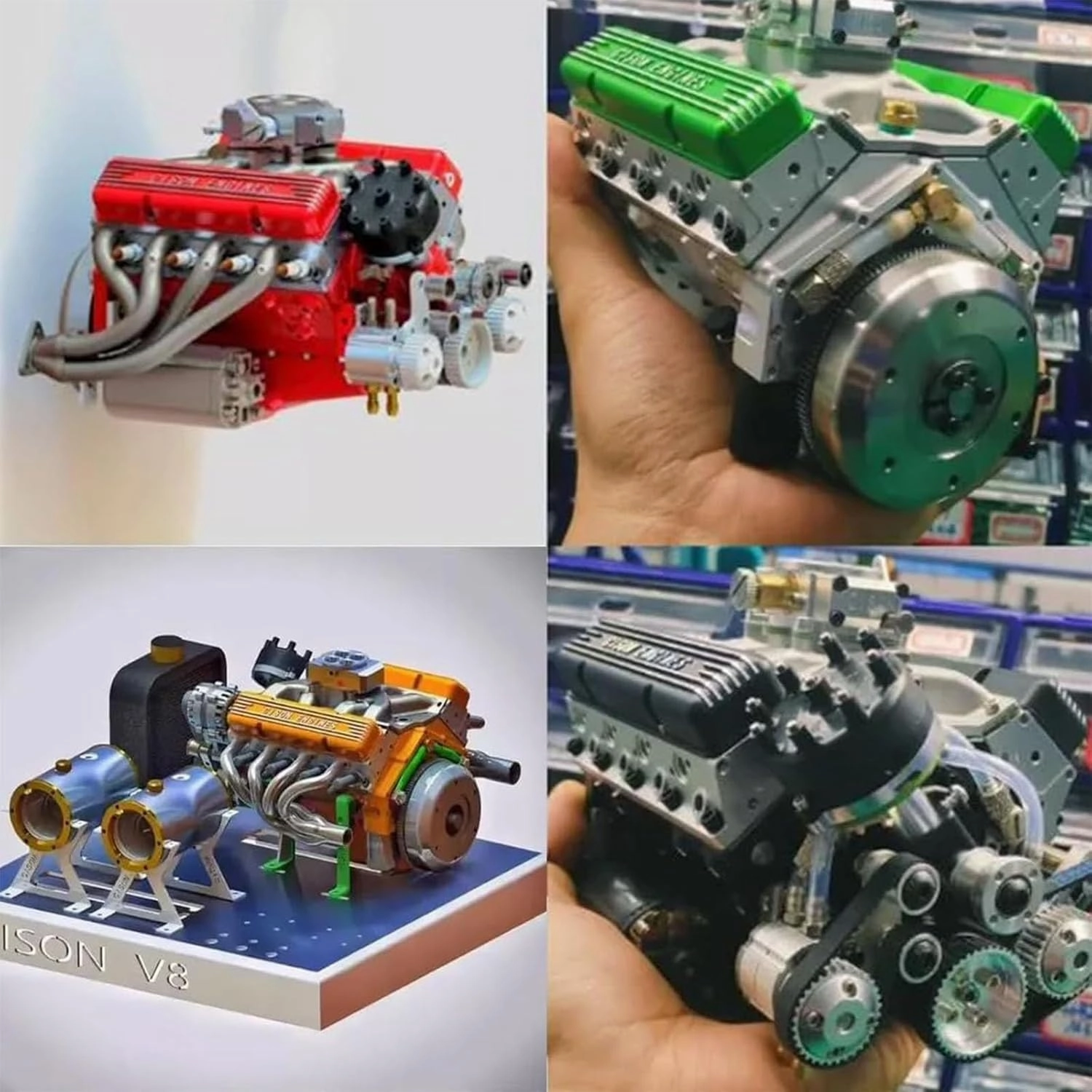 Cison V8 Engine Kit Gas - Gasoline Ohv V8 Small-Block Engine Model Kits,Model Engines kit That Runs on Gas,4-Stroke 44cc Water-Cooled 1/6,Build Your Own Stem V8 Model Engine (Blue Yellow)