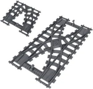 City Train Track Extension Accessory Set, 2Pcs Trains Switch Tracks Building Kit, Railway Integrated Split Train Tracks Construction Toy Compatible with City Train Sets