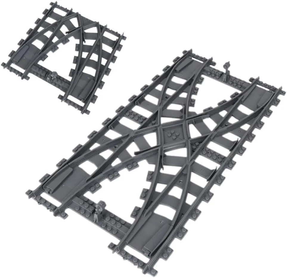 City Train Track Extension Accessory Set, 2Pcs Trains Switch Tracks Building Kit, Railway Integrated Split Train Tracks Construction Toy Compatible with City Train Sets