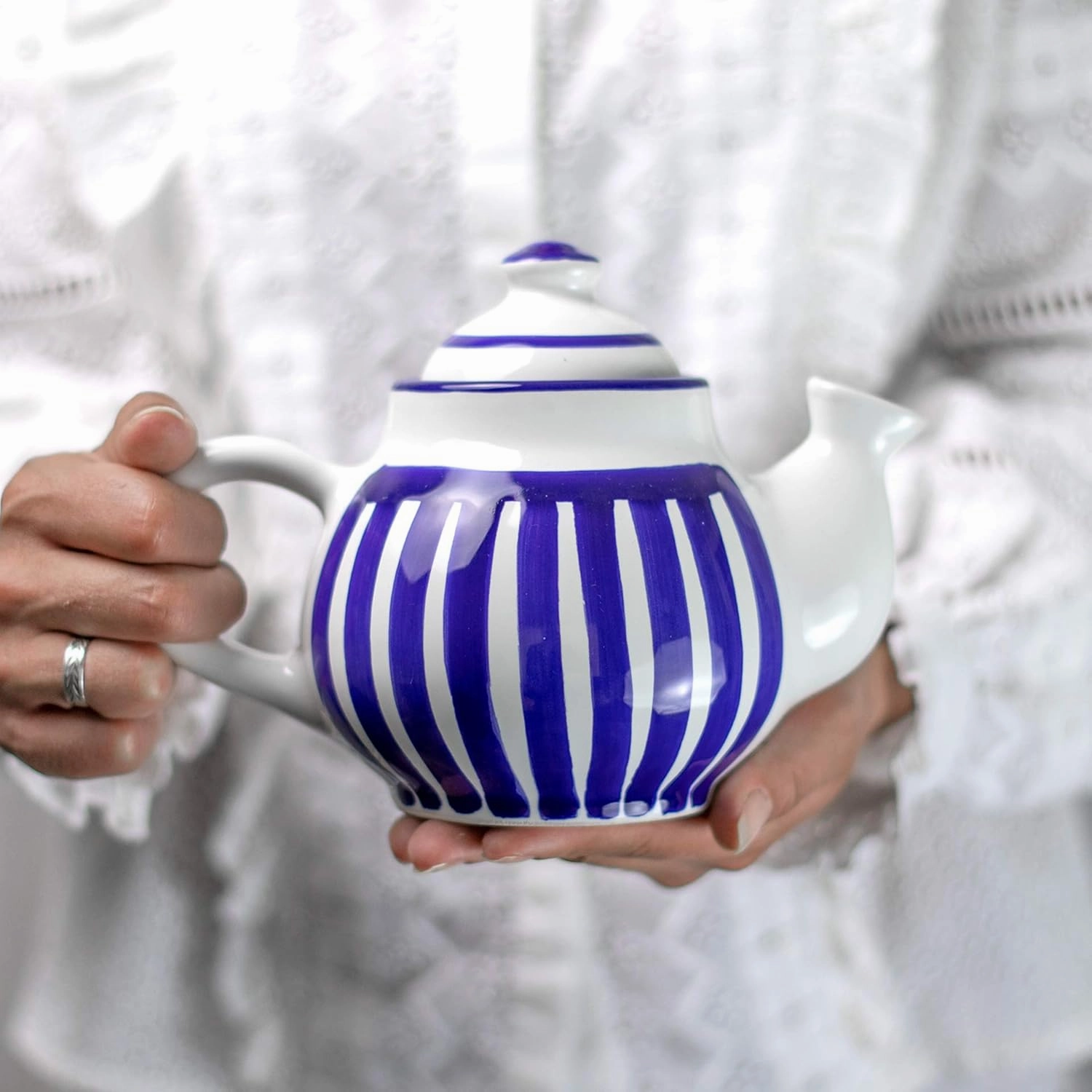 City to Cottage 26 oz Ceramic Teapot, Coffee Pot, Tea Pot for Blooming and Loose Tea Leaf, Handcrafted Premium Teaware, Dark Navy Blue - Coastal