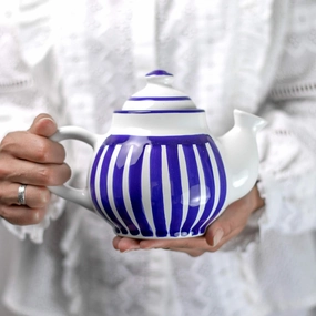 City to Cottage 26 oz Ceramic Teapot, Coffee Pot, Tea Pot for Blooming and Loose Tea Leaf, Handcrafted Premium Teaware, Dark Navy Blue - Coastal