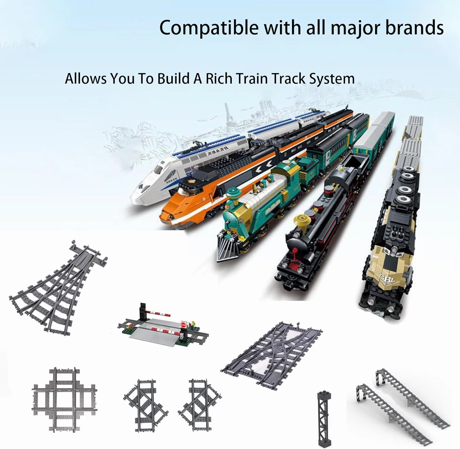 City Train Track Building Block Accessories, Train Track Accessories and Railway Track Expansion are Compatible with All Major Brands (20PCS Four Corner Bracket)