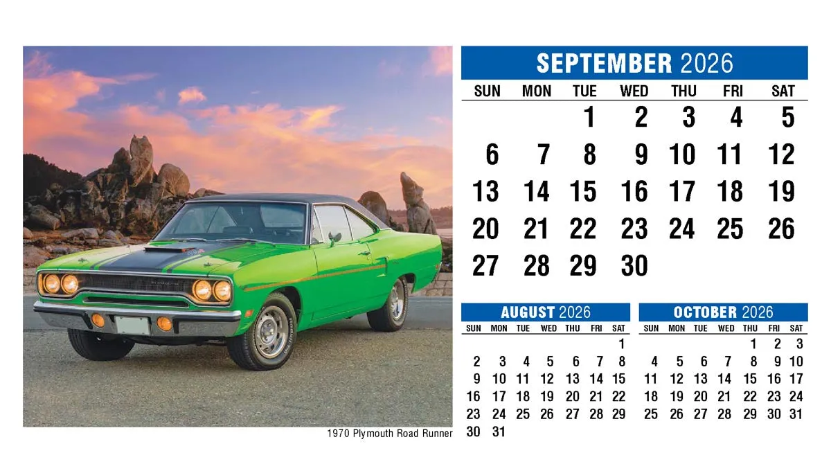 Classic Cars 2026 Promotional Desk Calendar