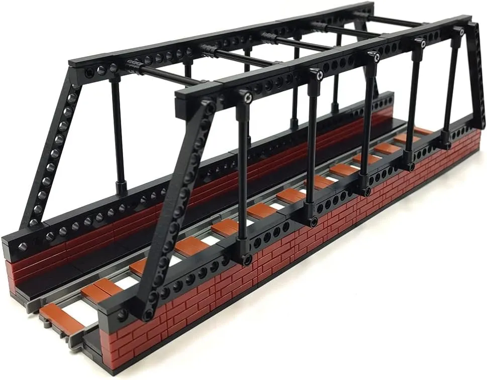 Classic Train Building Bridge City Passenger Express Train Tracks Toys Accessories Railroad Construction Building Block Compatible with Major Brand (Black Bridge)
