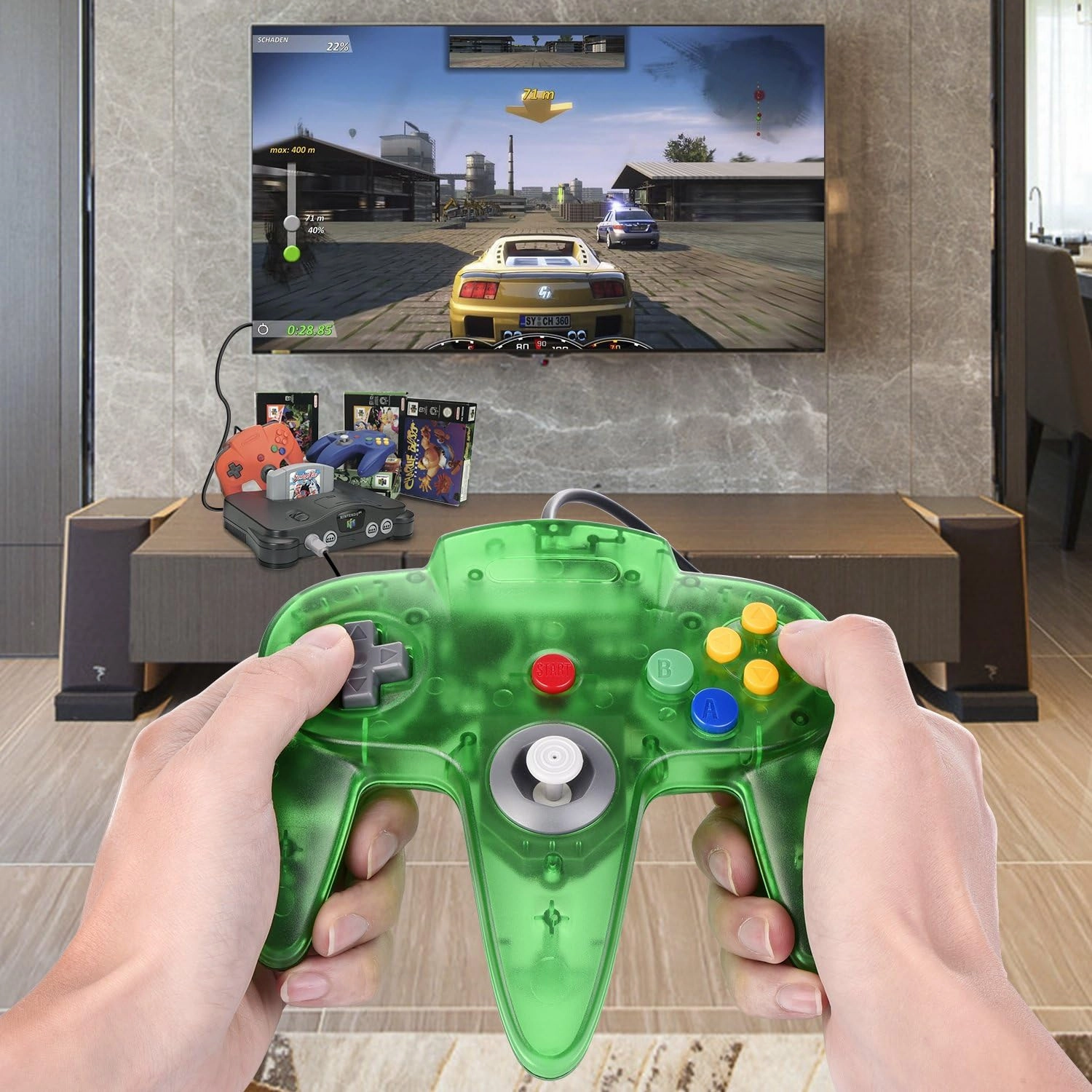 Classic N64 Controller, Retro N64 Wired Gaming Remote Joystick Replacement Controller for N64 System Video Games Console Clear Green