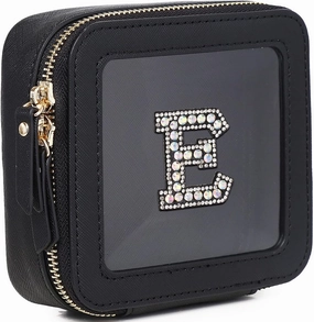 Clear Mini Makeup Bag Personalized Initial Cosmetic Bag Small Makeup Case & Toiletry Bag Birthday Gift for Women (E, Mini/Black)