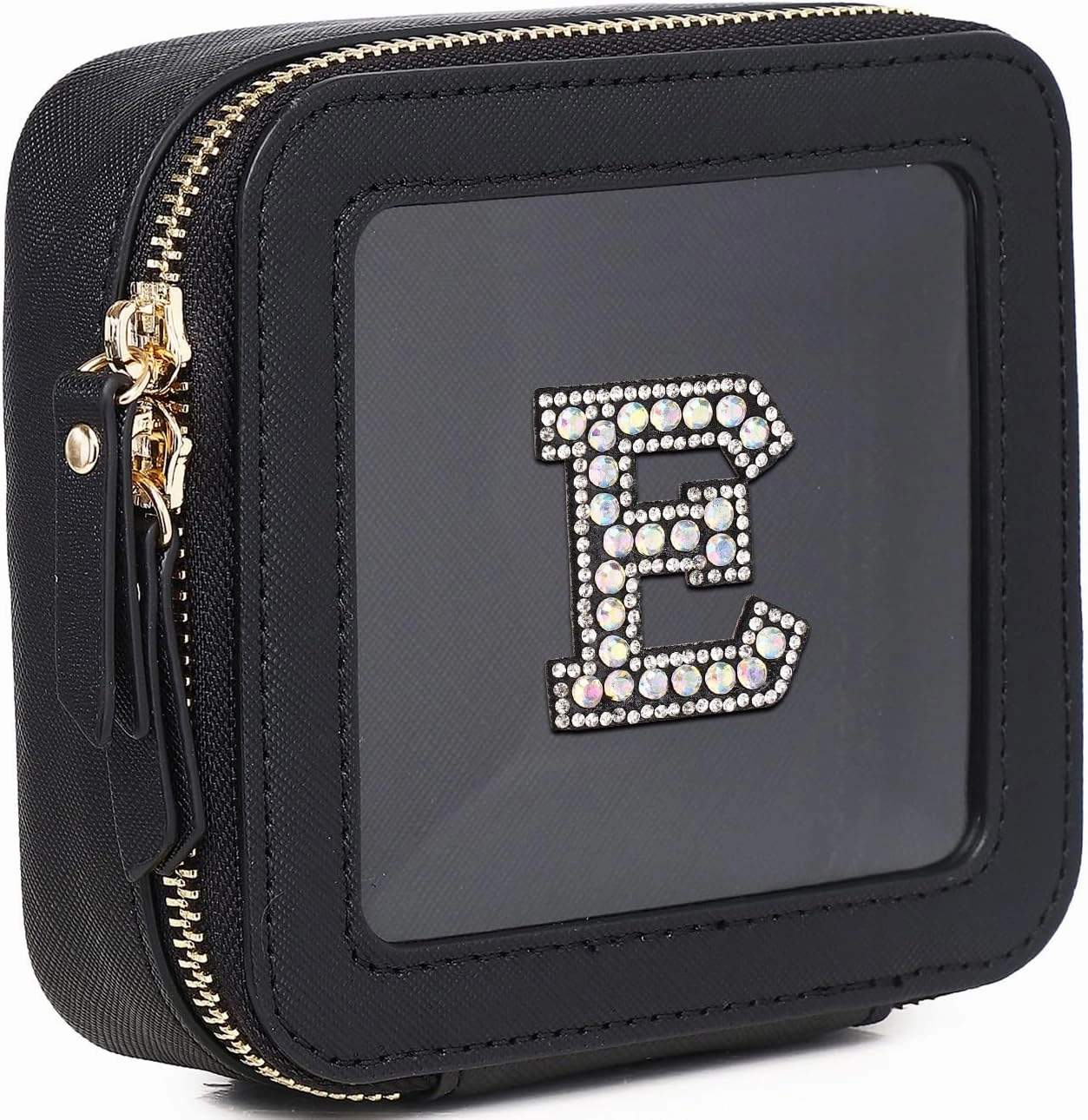 Clear Mini Makeup Bag Personalized Initial Cosmetic Bag Small Makeup Case & Toiletry Bag Birthday Gift for Women (E, Mini/Black)