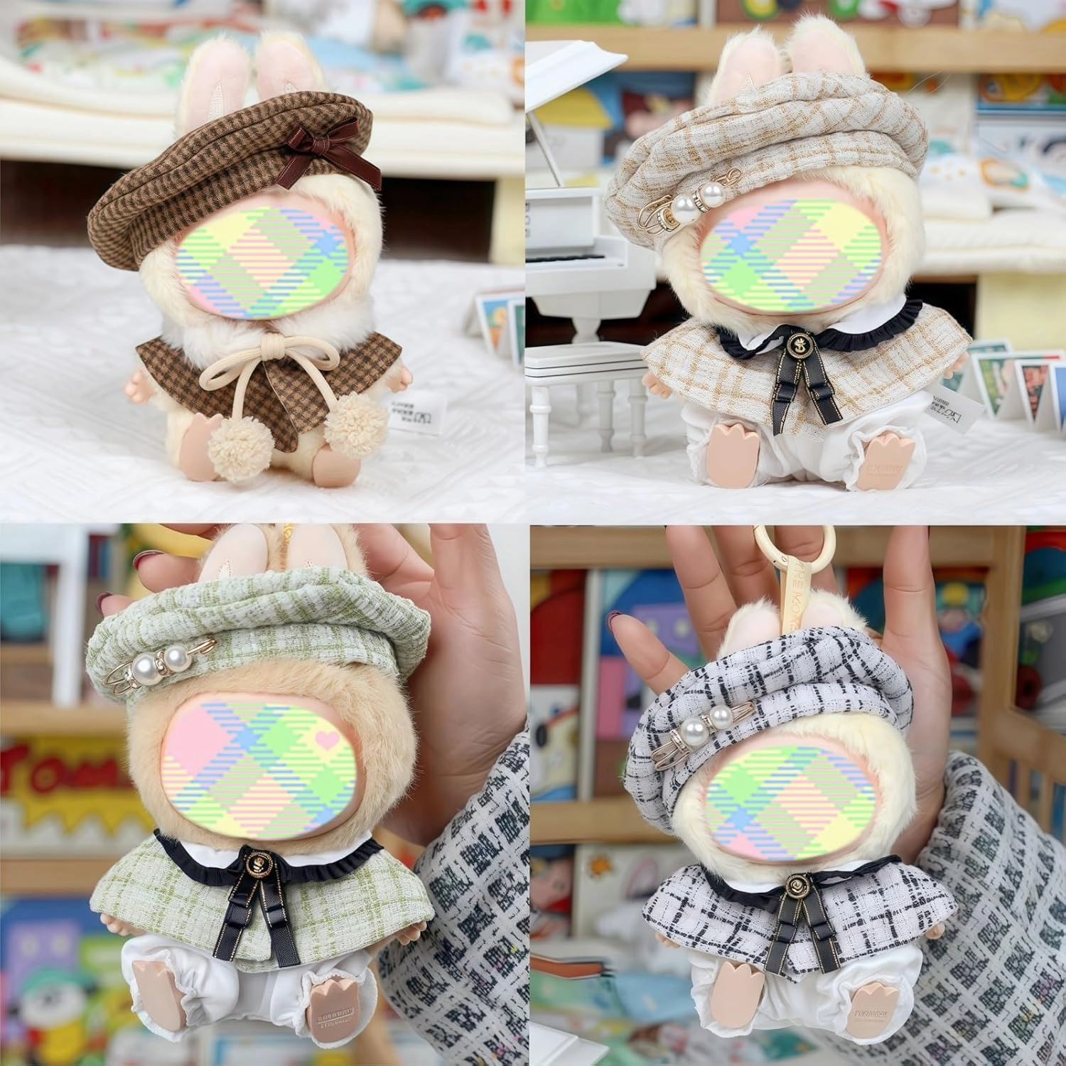 Clothes for Dolls Accessories, Stylish Outfit Set 4 for 15cm Doll Suit, Mini Luxury Cloak Clothes for Keychain, Doll Clothing Set Replacement (No Doll)
