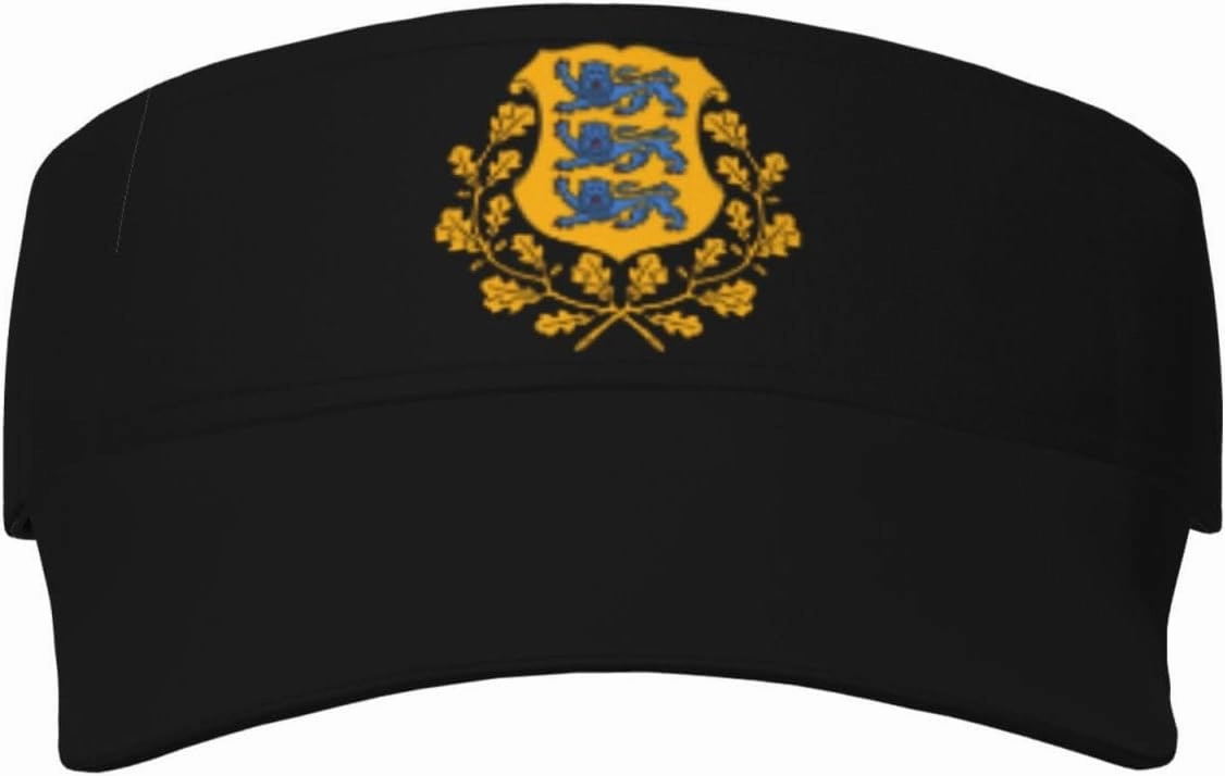 Coat of Arms of Estonia Adult Sun Visor Cap - UV Protection, Breathable, Adjustable, Sports & Outdoor Hat Black