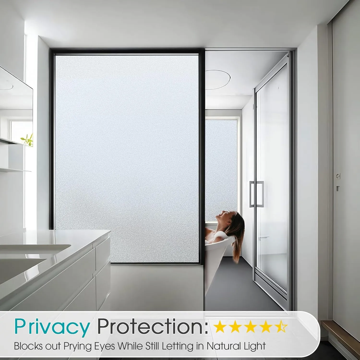 Coavas Window Privacy Film Frosted Glass Static Cling UV Sun Blocking Heat Control Window Tint Day and Night Insulation Home Bathroom Door Decorative Frosting Cover (45.2 x 157.5 Inch, Pure)