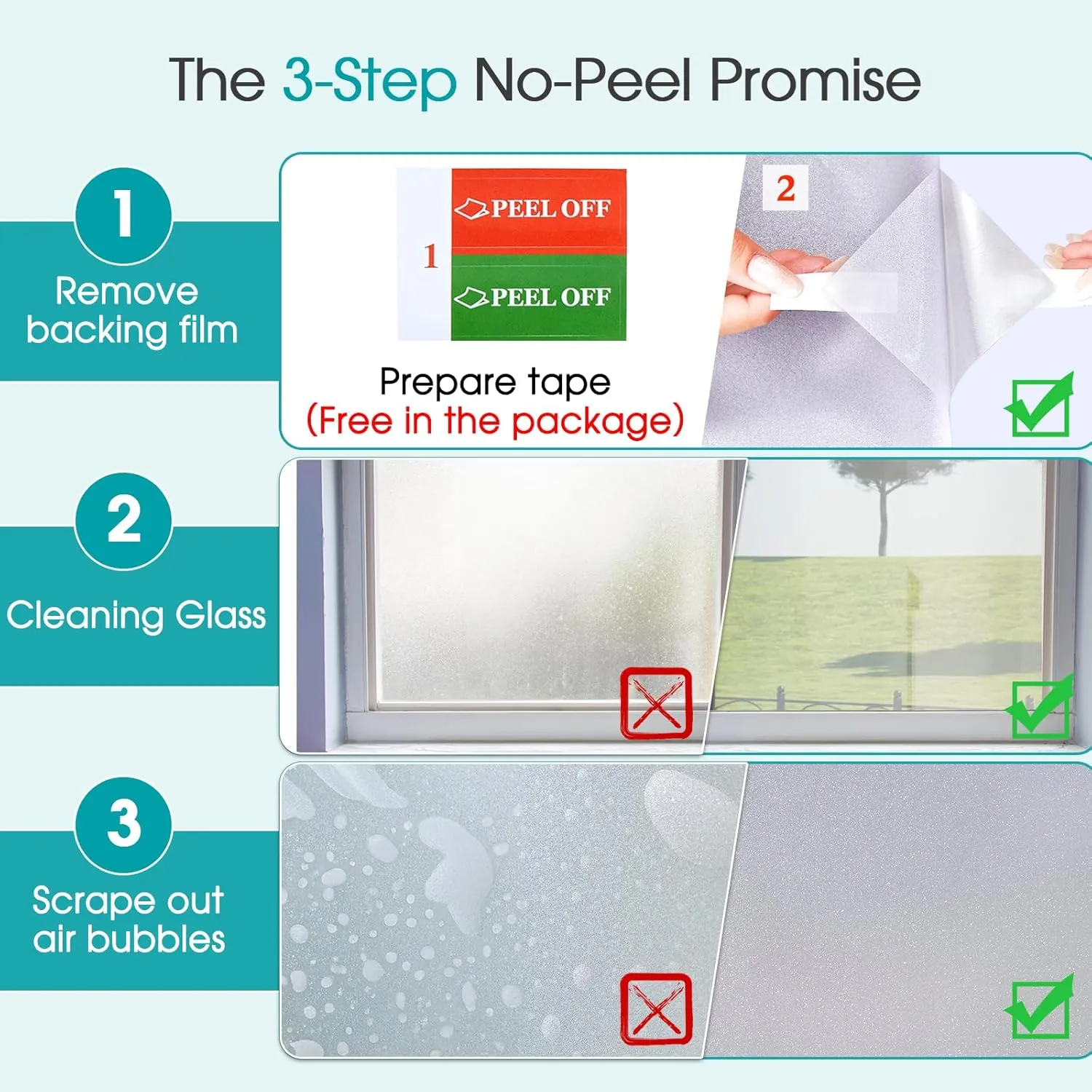 Coavas Window Privacy Film Frosted Glass Static Cling UV Sun Blocking Heat Control Window Tint Day and Night Insulation Home Bathroom Door Decorative Frosting Cover (45.2 x 157.5 Inch, Pure)