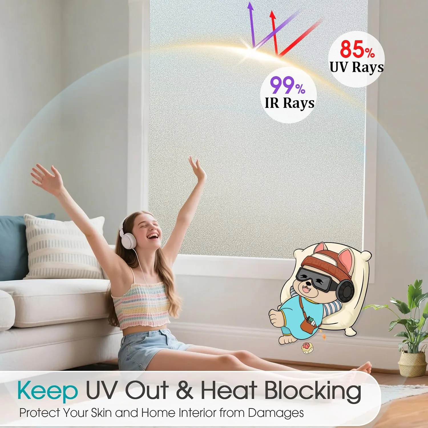 Coavas Window Privacy Film Frosted Glass Static Cling UV Sun Blocking Heat Control Window Tint Day and Night Insulation Home Bathroom Door Decorative Frosting Cover (45.2 x 157.5 Inch, Pure)