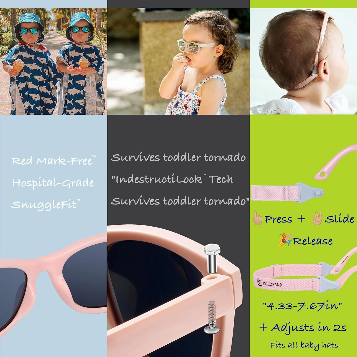 COCOSAND Flexible Polarized Baby Sunglasses with Strap UV Protection for Toddler Infant Girl Boy Age 0-24 Months