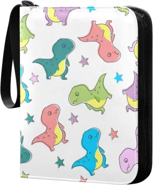 Colorful Cute Dinosaurs Card Binder for Trading Cards, 4 Pocket with 50 Sleeves up to 400 Cards, Double Sided Pockets Card Holder Carry Case for Baseball Card, Football Card, Gaming Cards