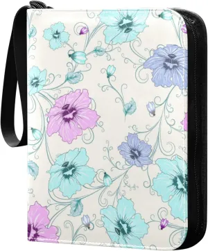 Colorful Flowers Pattern Card Binder 4 Pocket, Fits 400 Cards,Trading Card Binder with Sleeves, Waterproof Sports Card Binder with Zip Collectible Trading Card Albums for Collectible Game Cards MTG TC