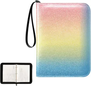 Colorful Rainbow Pattern Card Binder 4 Pocket, Trading Card Holder Fits 400 Game Cards with 50 Removable Sleeves, MTG Card Case Standard Size