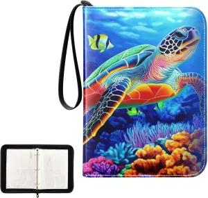 Colorful Sea Turtle Fish Coral Ocean Plants Card Binder 4 Pocket, Trading Card Holder Fits 400 Game Cards with 50 Removable Sleeves, MTG Card Case Standard Size
