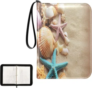 Colorful Starfish Seashells Pattern Card Binder 4 Pocket, Trading Card Holder Fits 400 Game Cards with 50 Removable Sleeves, MTG Card Case Standard Size