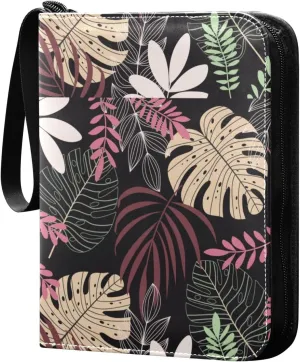 Colorful-tropical-leaves-print 400 pockets Game Card Binder with Removable Sleeves Trading Card PU Waterproof Sturdy Protectors Holder Collectible Album for Sports Card Collection Storage