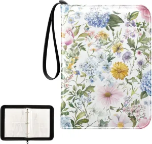 Colorful Wildflowers Grass Plants Card Binder 4 Pocket, Trading Card Holder Fits 400 Game Cards with 50 Removable Sleeves, MTG Card Case Standard Size