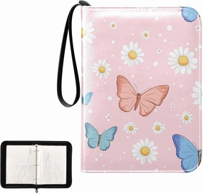Colorful Butterfly Daisy Card Binder 4 Pocket, Trading Card Holder Fits 400 Game Cards with 50 Removable Sleeves, MTG Card Case Standard Size