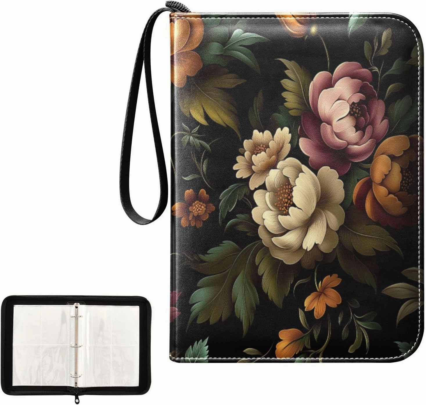 Colorful Flowers Card Binder 4 Pocket, Trading Card Holder Fits 400 Game Cards with 50 Removable Sleeves, MTG Card Case Standard Size