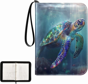 Colorful Sea Turtle Fish Card Binder 4 Pocket, Trading Card Holder Fits 400 Game Cards with 50 Removable Sleeves, MTG Card Case Standard Size