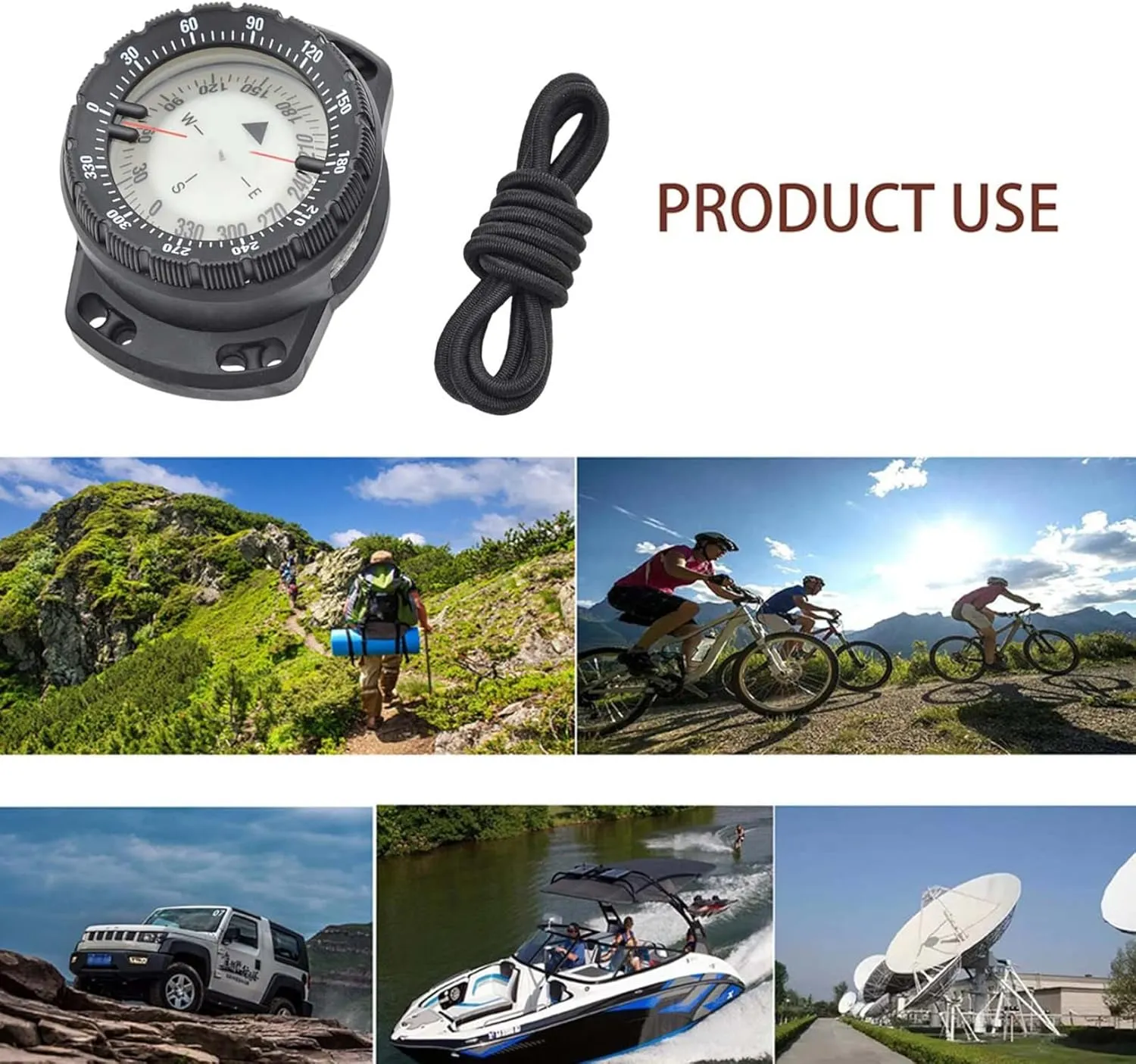 Compass Navigation,Compasses, Dive Compass Surfing Luminous Underwater 50m Wrist Compass Night Vision Waterproof Navigation Compass with Bungee