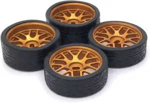 Compatible with Wltoys 284131 K969 K979 K989 for Kyosho for Mini-Z 1:28 RC Car Parts 1/28 26mm for Racing Tire Tyre Metal Wheel Rim RC Wheel Tires(Yellow)