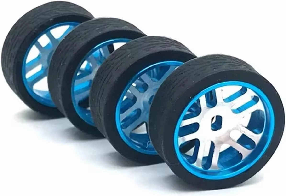 Compatible with Wltoys Iw04m for AWD Iw02 Rm02 Rm03 for Dgawd for Mini-z 1:28 RC Car Metal Wheel Hub Tires Narrow Tire Rims 4Pcs RC Wheel Tires(Blue)