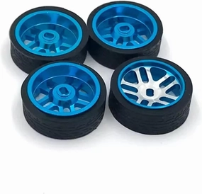 Compatible with Wltoys Iw04m for AWD Iw02 Rm02 Rm03 for Dgawd for Mini-z 1:28 RC Car Metal Wheel Hub Tires Narrow Tire Rims 4Pcs RC Wheel Tires(Blue)