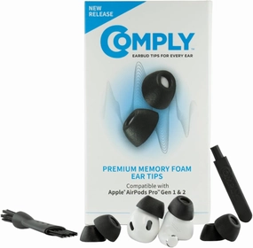Comply TrueGrip | Premium Memory Foam Replacement Earbud Tips for Apple AirPods Pro 1 & 2 | Enhanced Comfort, Secure Fit, Superior Noise Isolation, Removal & Cleaning Tool | Black (S/M/L) (3 Pairs)