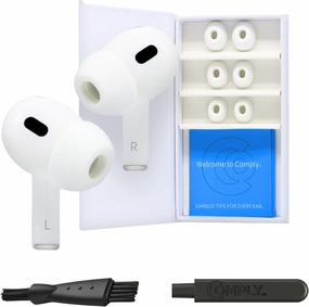 Comply TrueGrip | Premium Memory Foam Replacement Earbud Tips for Apple AirPods Pro 1 & 2 | Enhanced Comfort, Secure Fit, Superior Noise Isolation, Removal & Cleaning Tool | White (S/M/L) (3 Pairs)