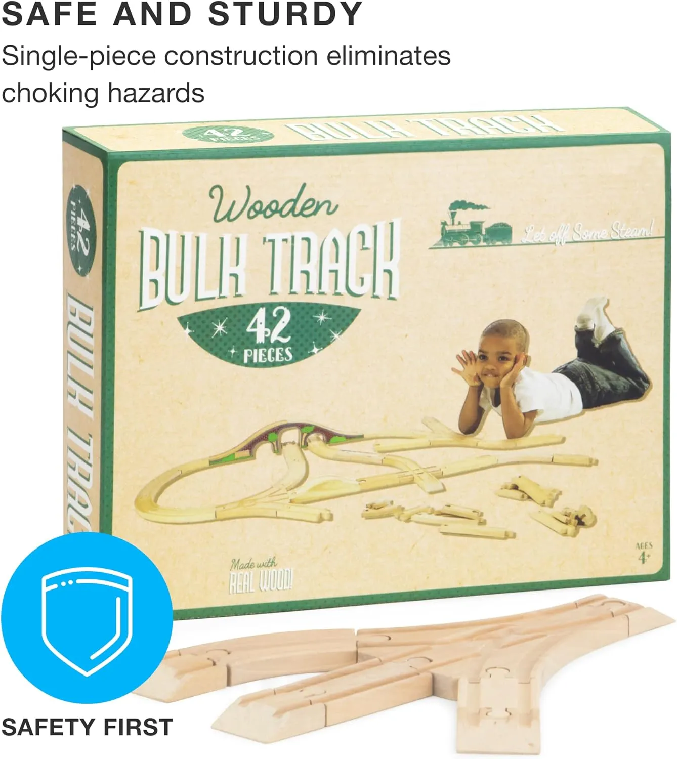 Conductor Carl Wooden Train Track Set | Kids Games | Compatible with Toy Train Brands | Small Expansion Set - 42 Pieces