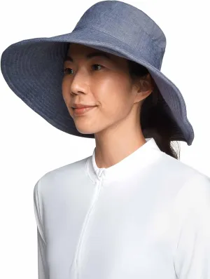 Coolibar UPF 50  Women's Brittany Beach Hat - Sun Protective (One Size- Denim Blue Chambray)