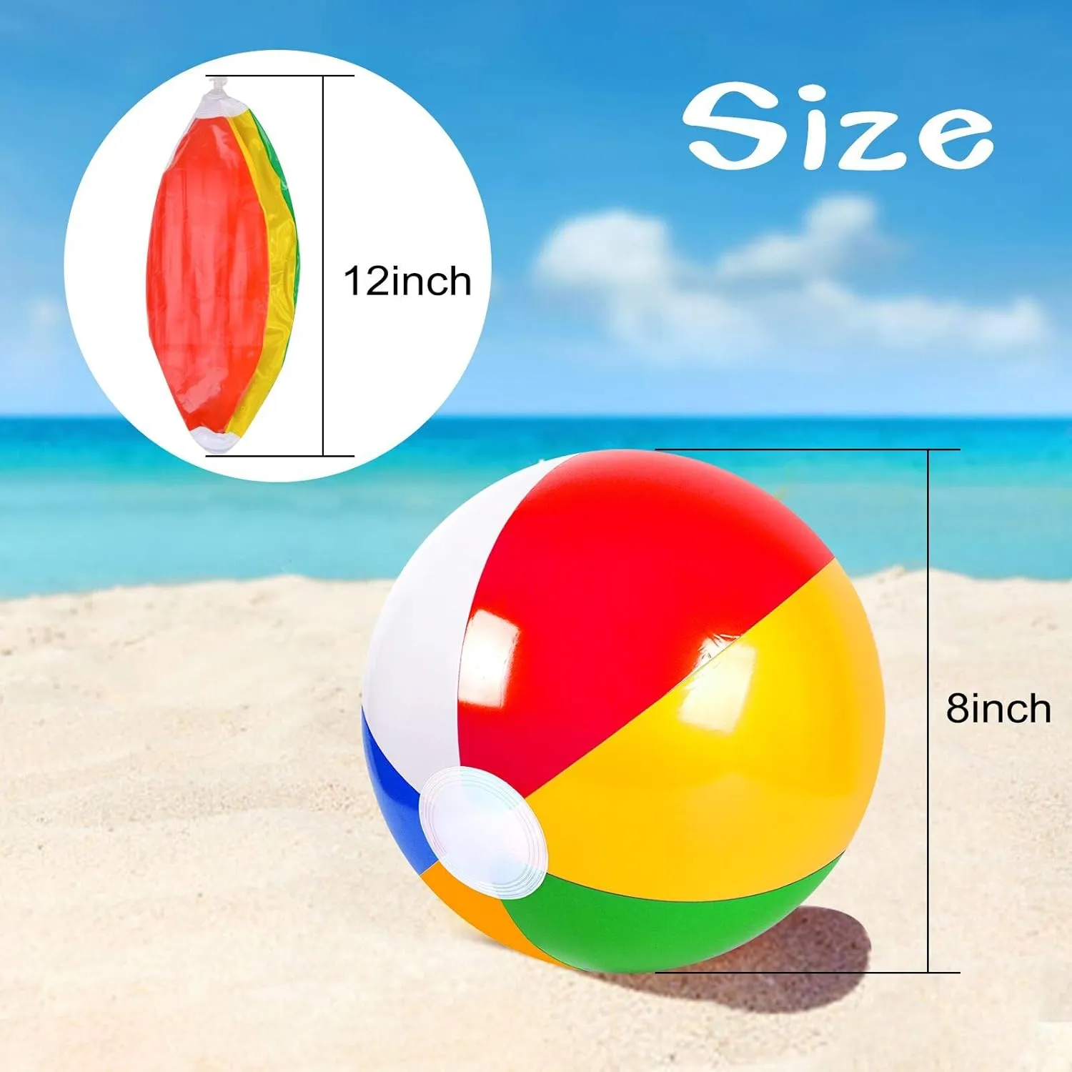 Coopay 24 Pack Inflatable Beach Balls Classic Rainbow Swimming Pool Ball Birthday Beach Party Decoration Summer Water Games Gifts 8 to 12 Inches from Inflated to Deflated