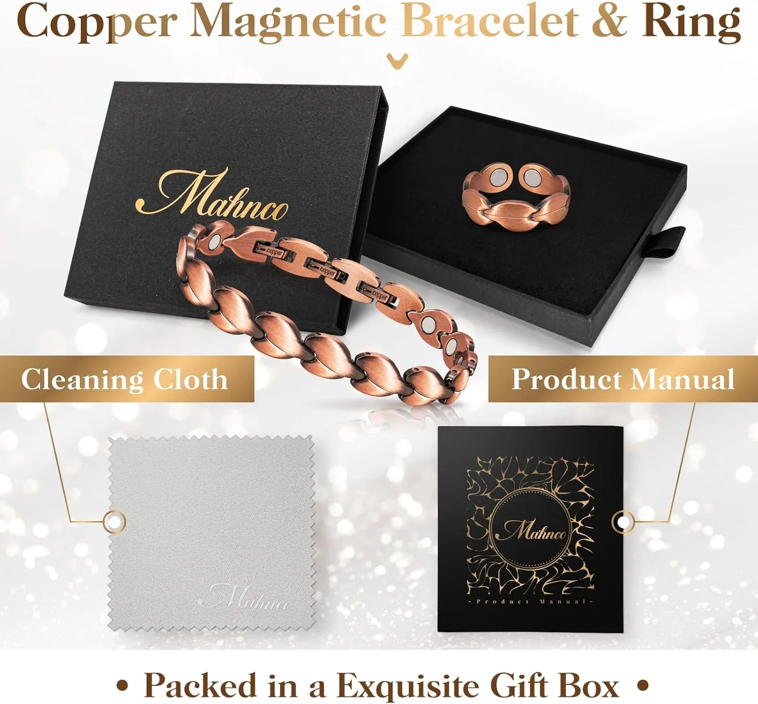 Copper Bracelets for Women Lymph Detox Magnetic Bracelets, 100% Solid Pure Copper Bracelet with 3500 Gauss Magnets & Lymphatic Drainage Ring with Adjustment Tool