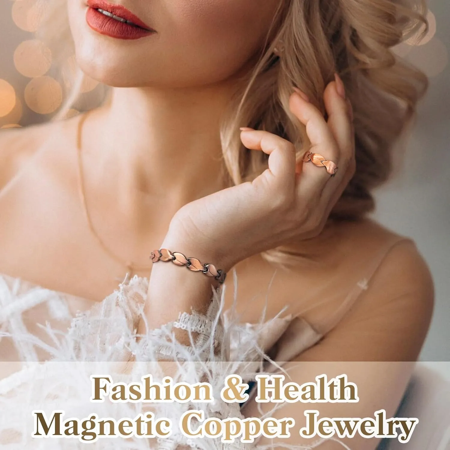 Copper Bracelets for Women Lymph Detox Magnetic Bracelets, 100% Solid Pure Copper Bracelet with 3500 Gauss Magnets & Lymphatic Drainage Ring with Adjustment Tool