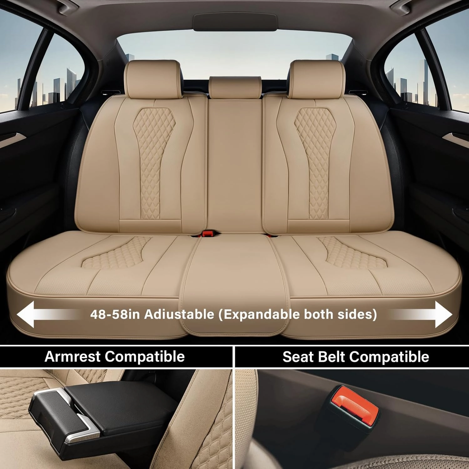 Coverado Automotive Seat Covers, Car Seat Covers Full Set, Beige Car Seat Cover, Car Seat Cushion Waterproof, Front Seats Back Seat Covers, Car Seat Protector Universal Fit Most Cars