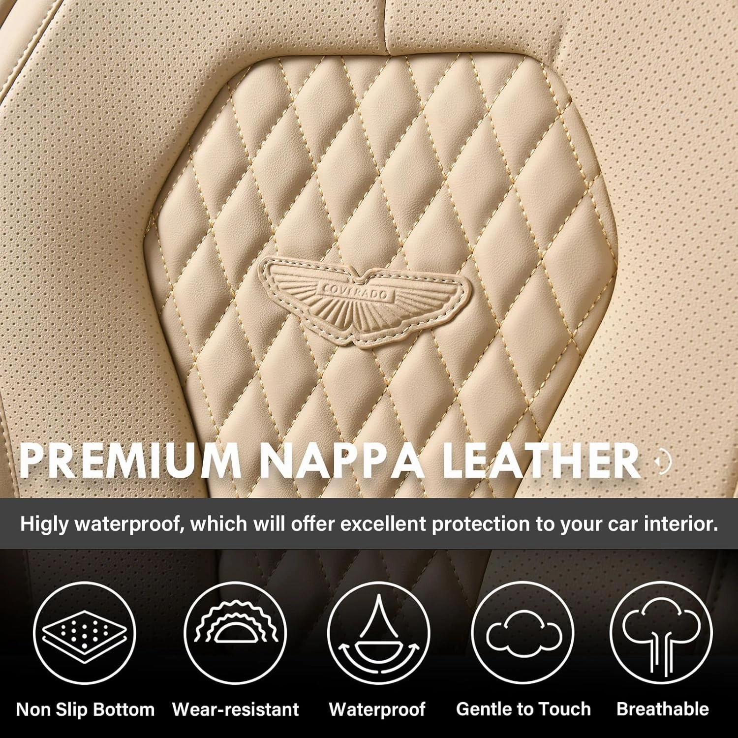 Coverado Automotive Seat Covers, Car Seat Covers Full Set, Beige Car Seat Cover, Car Seat Cushion Waterproof, Front Seats Back Seat Covers, Car Seat Protector Universal Fit Most Cars