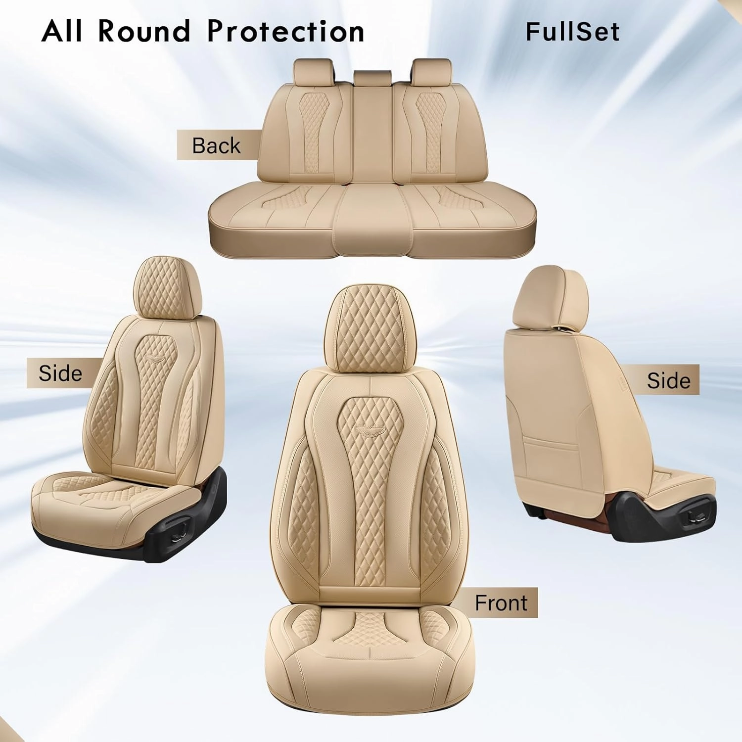 Coverado Automotive Seat Covers, Car Seat Covers Full Set, Beige Car Seat Cover, Car Seat Cushion Waterproof, Front Seats Back Seat Covers, Car Seat Protector Universal Fit Most Cars
